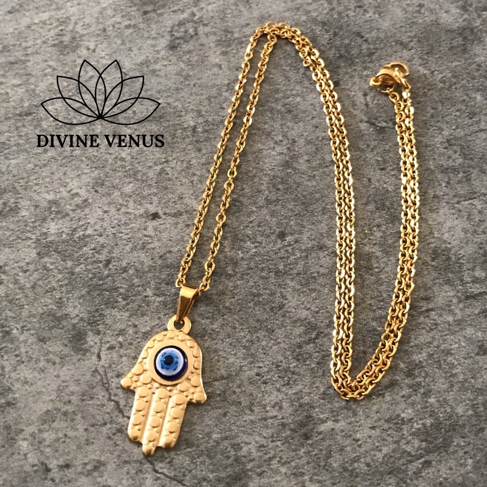 Hamsa Evil Eye Gold Plated Stainless Steel Neckace